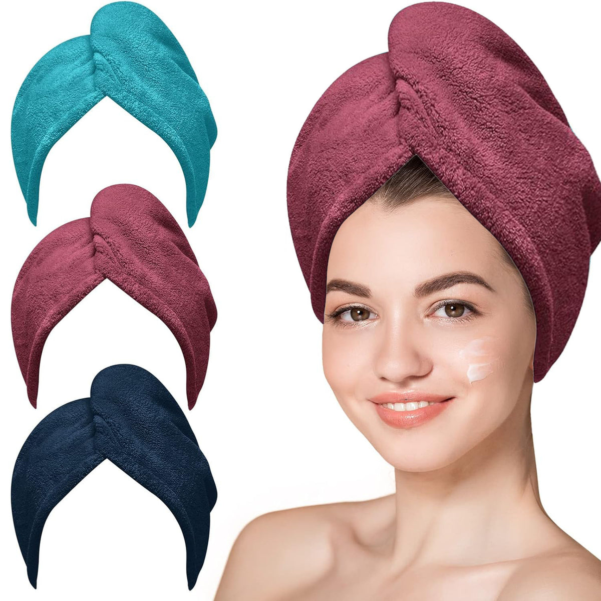 AuraWrap Quick Dry Microfiber Hair Towel for Frizz Control with Button Loop
