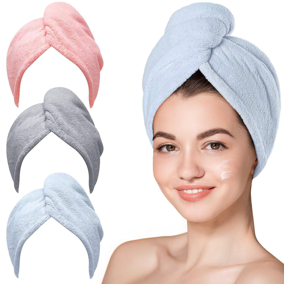 AuraWrap Quick Dry Microfiber Hair Towel for Frizz Control with Button Loop