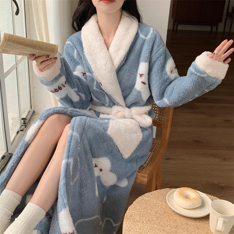 Haven Plush Coral Fleece Robe for Home with Shawl Collar