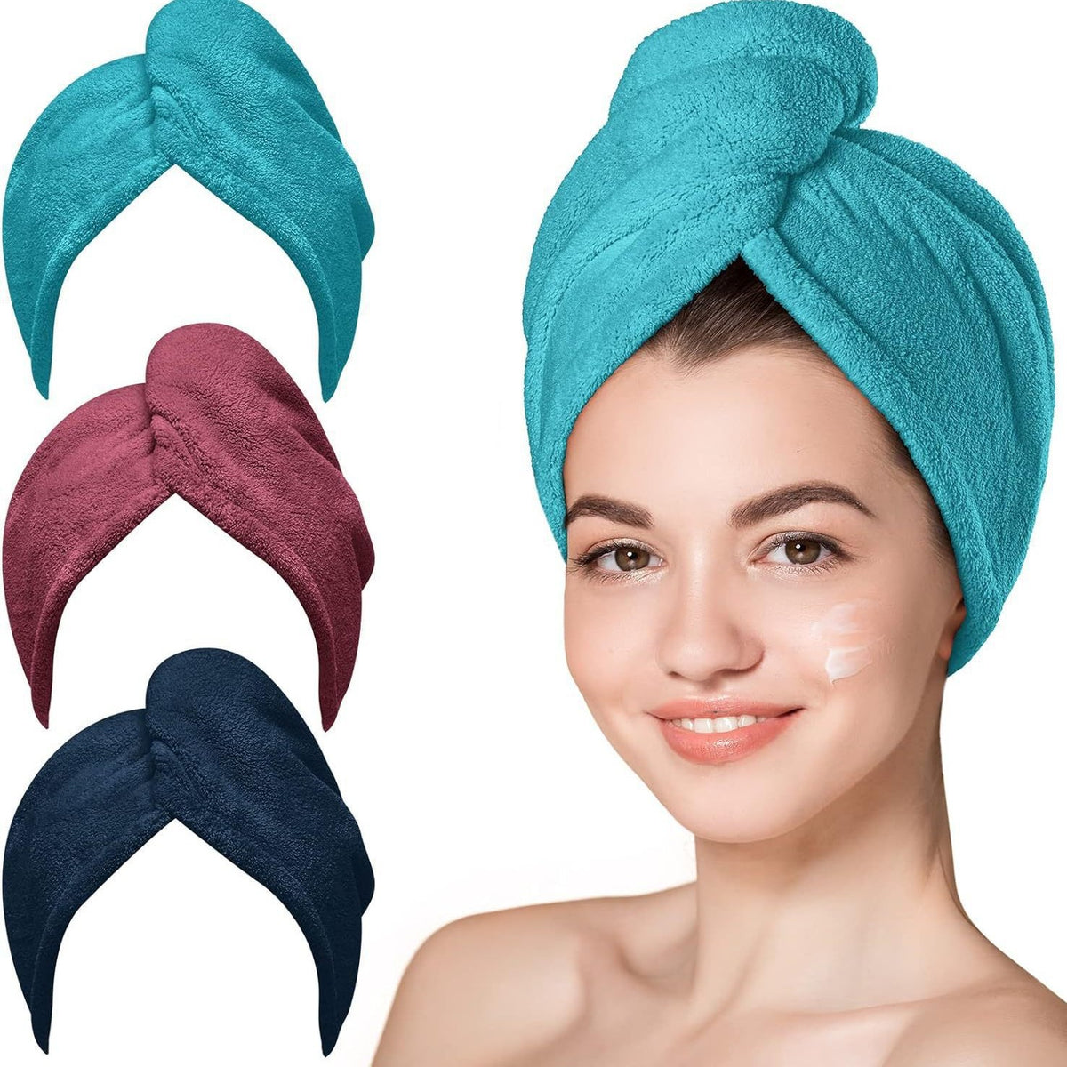 AuraWrap Quick Dry Microfiber Hair Towel for Frizz Control with Button Loop