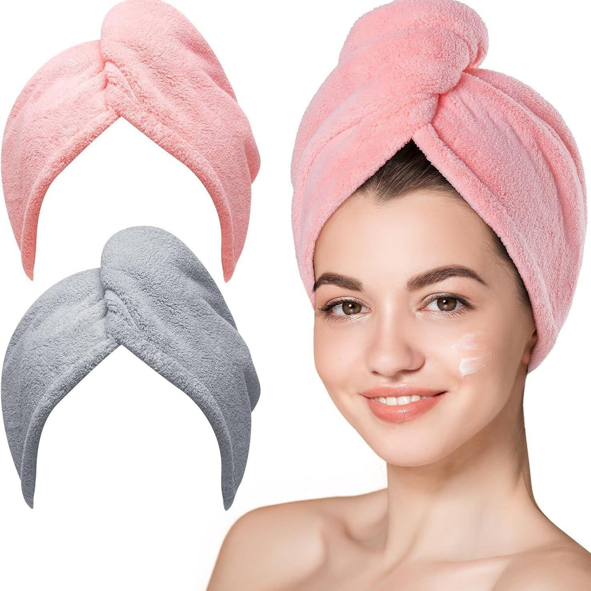 AuraWrap Quick Dry Microfiber Hair Towel for Frizz Control with Button Loop