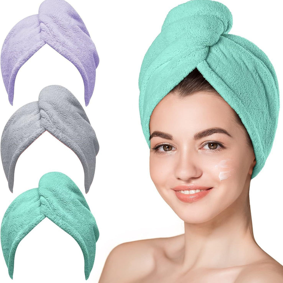 AuraWrap Quick Dry Microfiber Hair Towel for Frizz Control with Button Loop