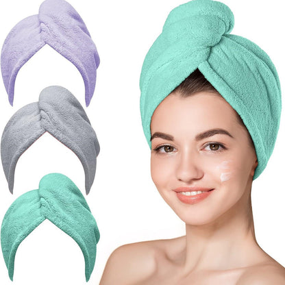 AuraWrap Quick Dry Microfiber Hair Towel for Frizz Control with Button Loop