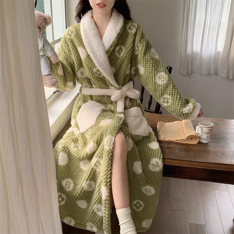 Haven Plush Coral Fleece Robe for Home with Shawl Collar