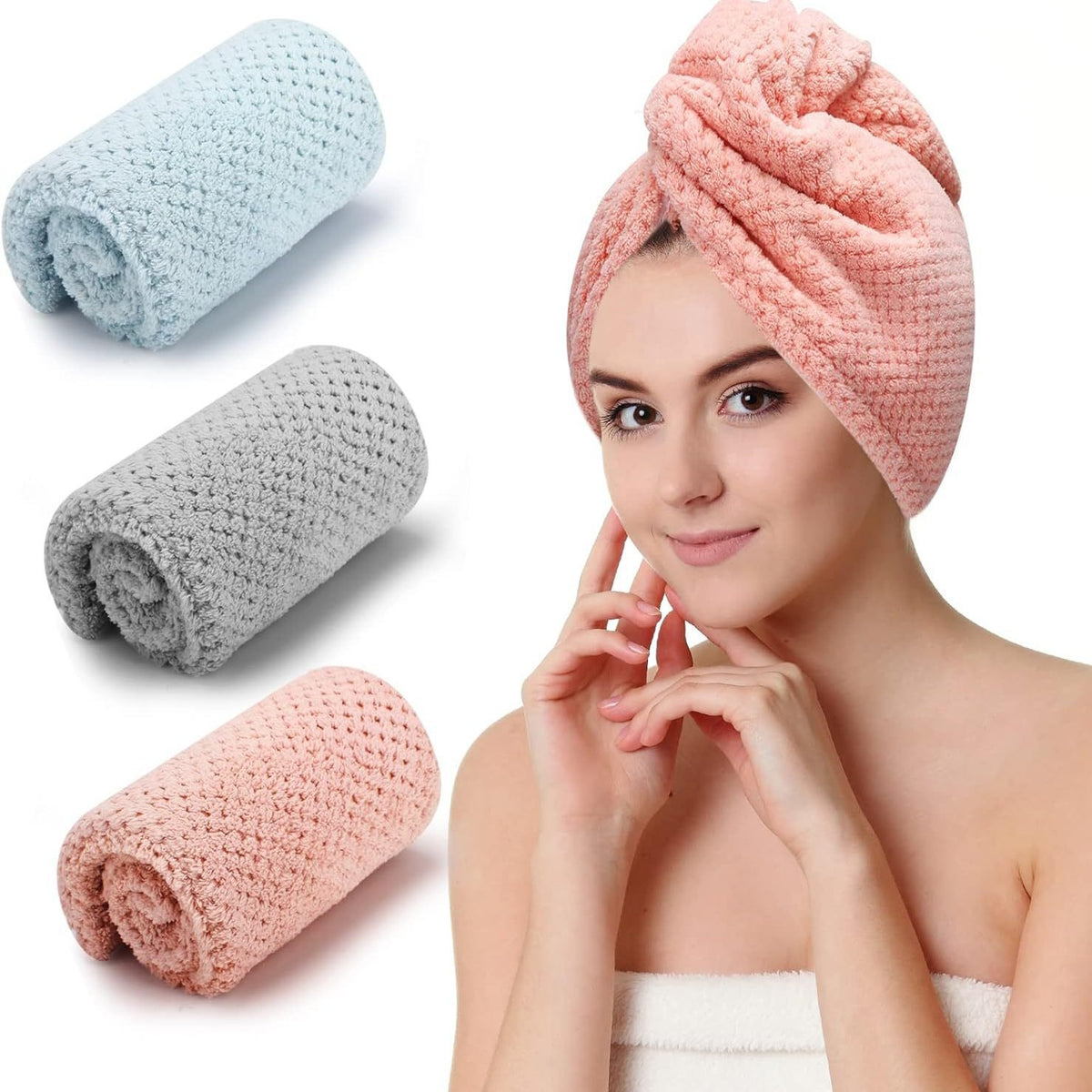 AuraWrap Quick Dry Microfiber Hair Towel for Frizz Control with Button Loop