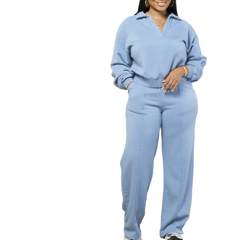 Mara Cozy Collared Pullover and Wide Leg Pants Lounge Set