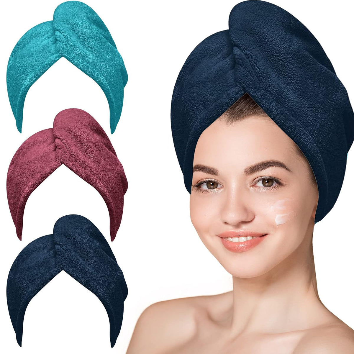 AuraWrap Quick Dry Microfiber Hair Towel for Frizz Control with Button Loop