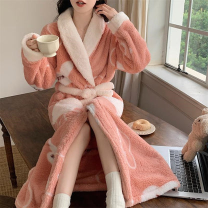 Haven Plush Coral Fleece Robe for Home with Shawl Collar