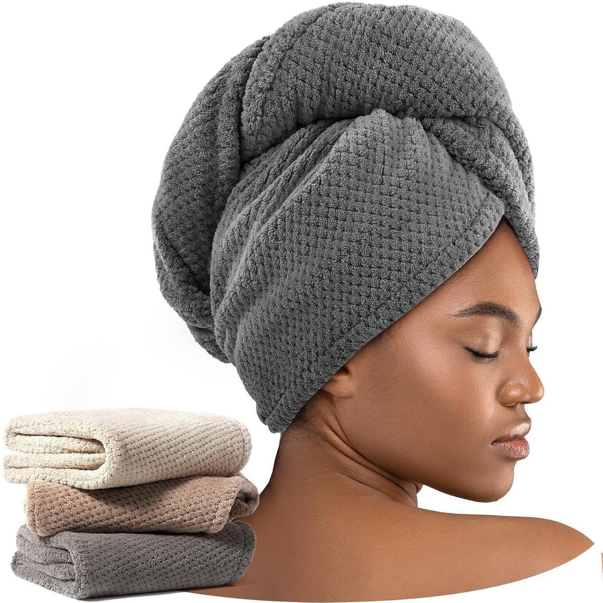 AuraWrap Quick Dry Microfiber Hair Towel for Frizz Control with Button Loop