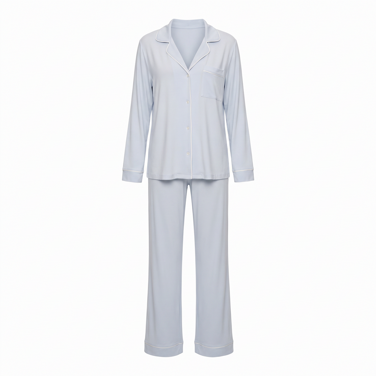 Willow modal button up pajama set in blue, white background