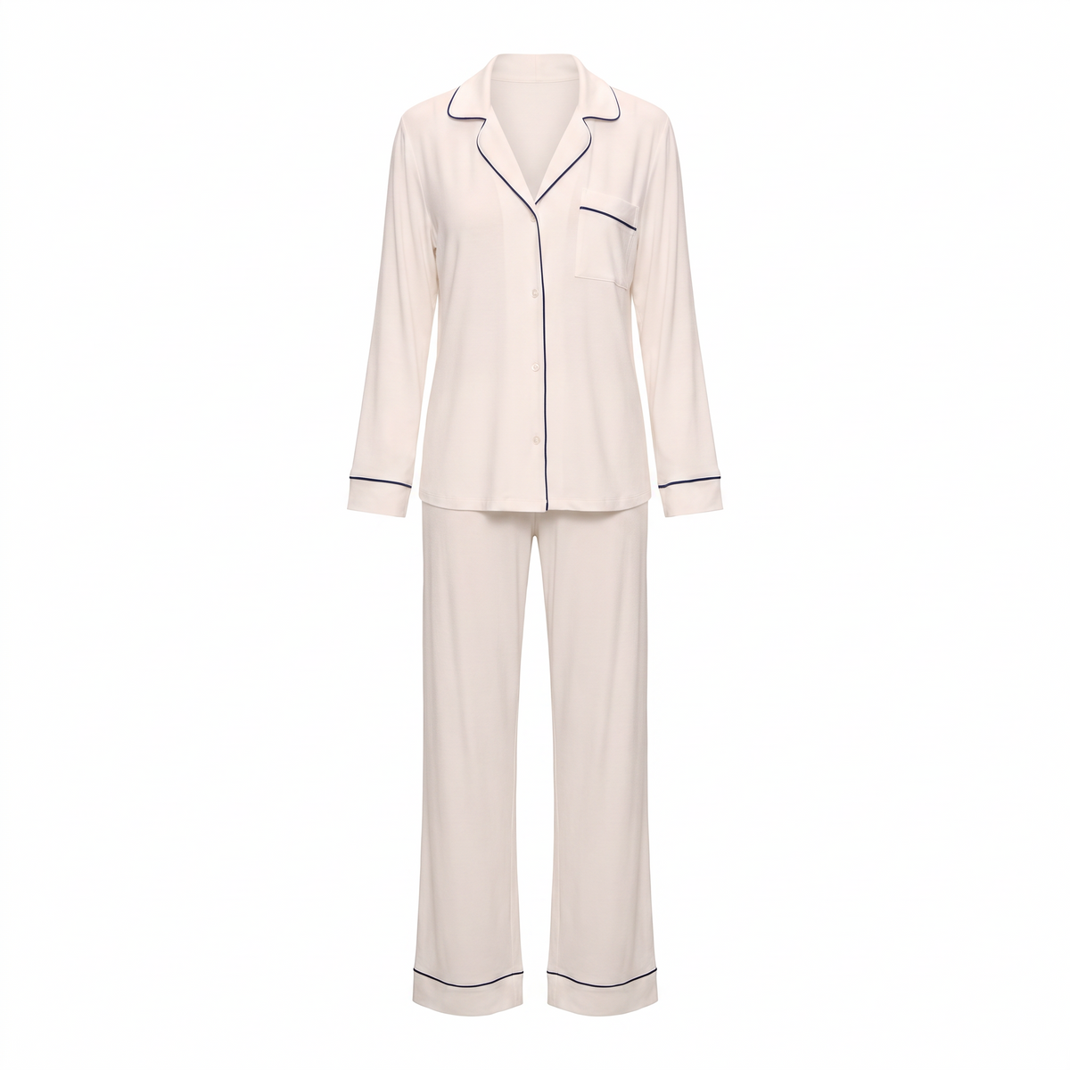 Willow modal button up pajama set in white, white background