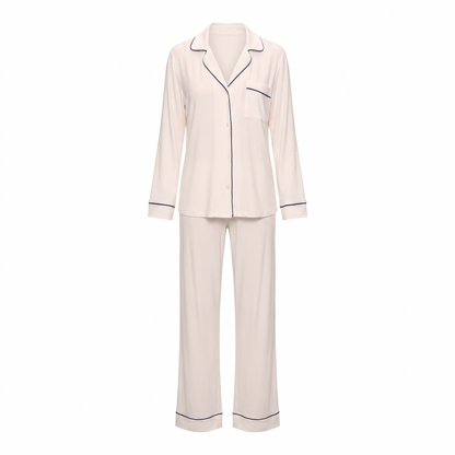Willow modal button up pajama set in white, white background