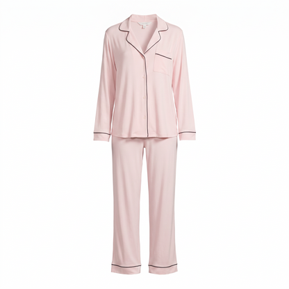 Willow modal button up pajama set in pink, white background