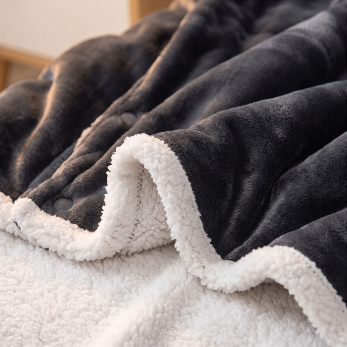 Ember heated wearable blanket, velvet and sherpa detail