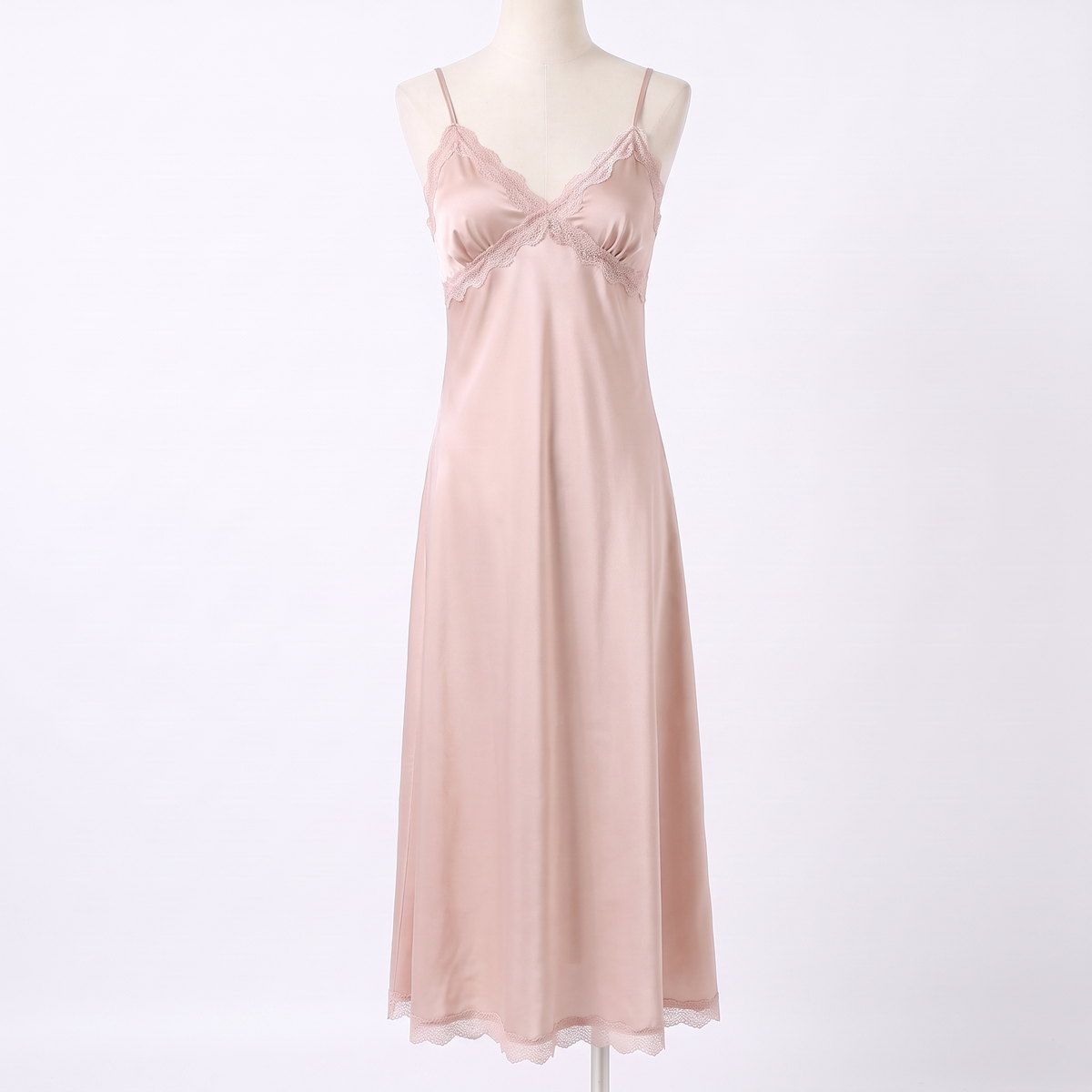 Celeste silky satin nightgown in pink, white background