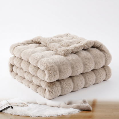 Nova Plush Faux Fur Throw in Khaki