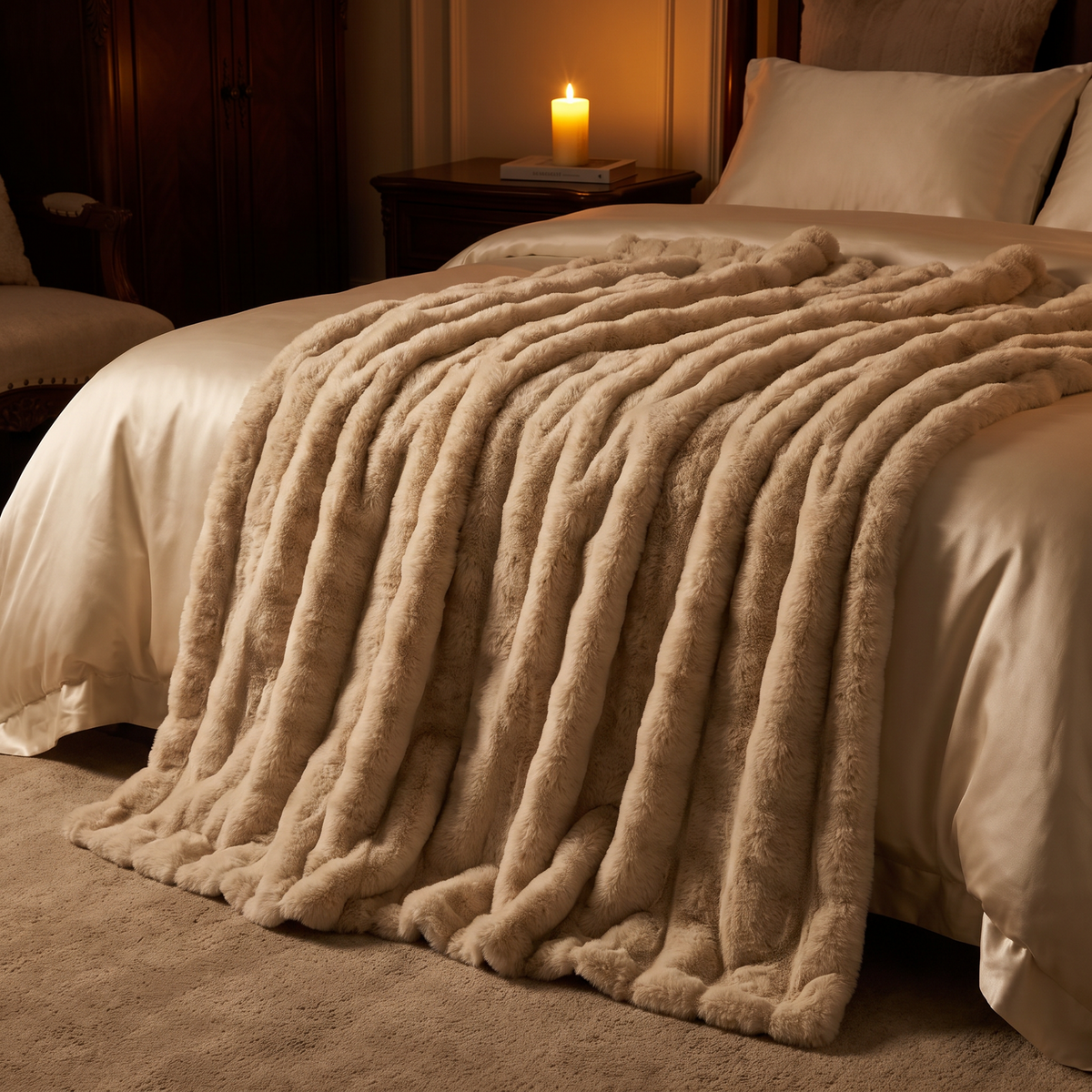 Nova Plush Faux Fur Throw on a bed