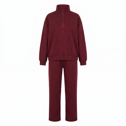 Harper Half Zip Lounge Set in Wine Red
