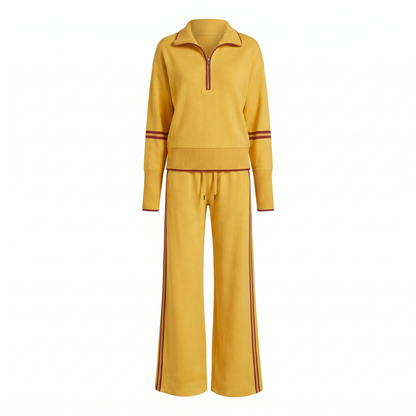 Sloane Half Zip Knit Wide Leg Set in Yellow
