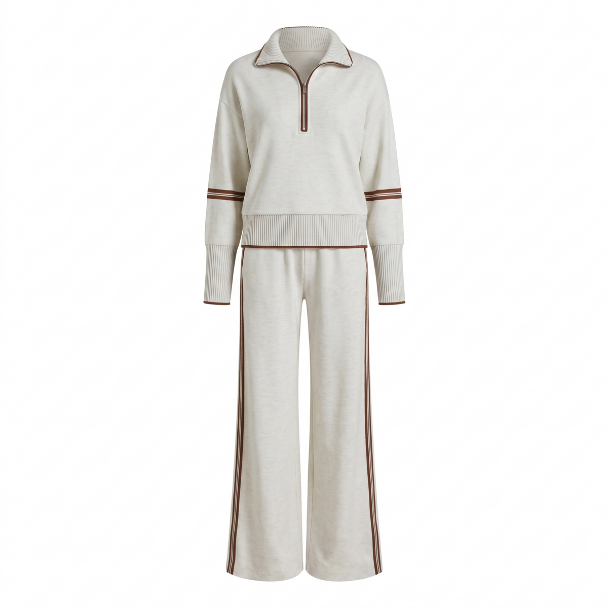 Sloane Half Zip Knit Wide Leg Set in White