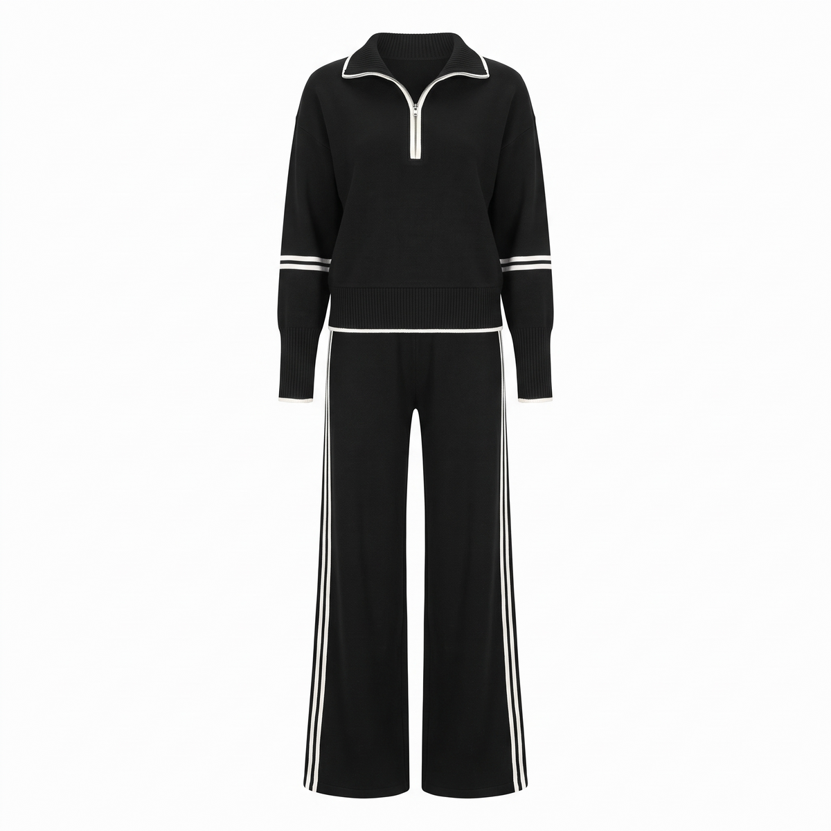 Sloane Half Zip Knit Wide Leg Set in Black