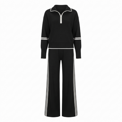 Sloane Half Zip Knit Wide Leg Set in Black