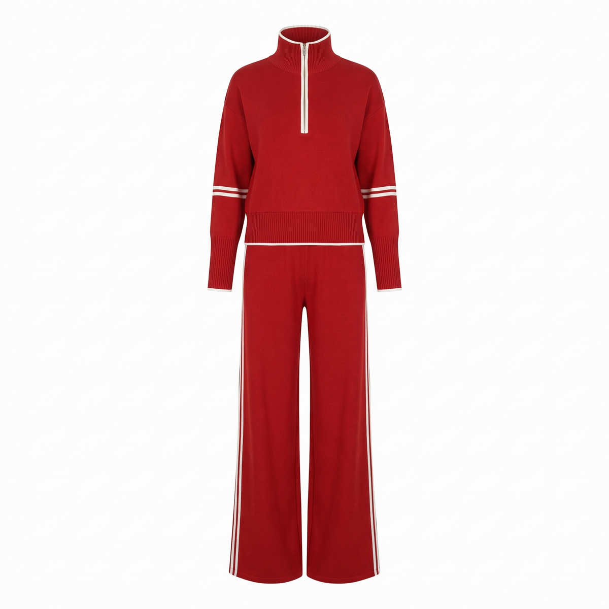 Sloane Half Zip Knit Wide Leg Set in Red