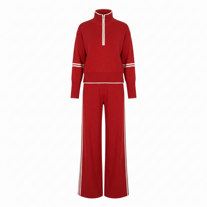 Sloane Half Zip Knit Wide Leg Set in Red