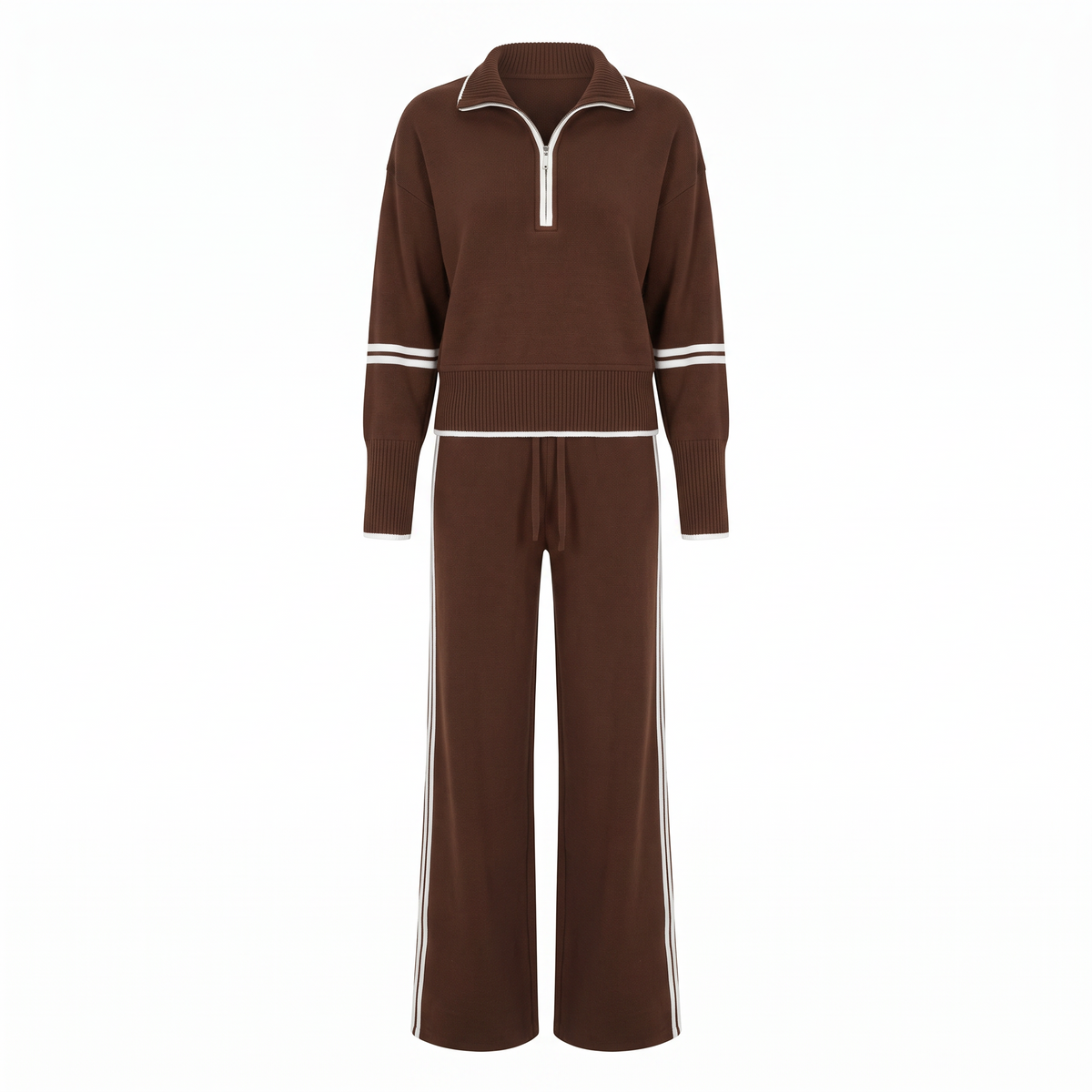 Sloane Half Zip Knit Wide Leg Set in Brown