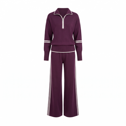 Sloane Half Zip Knit Wide Leg Set in Purple