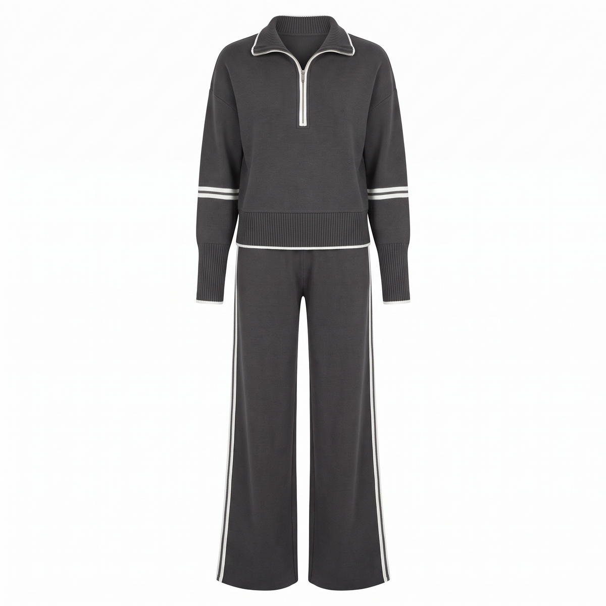 Sloane Half Zip Knit Wide Leg Set in Gray