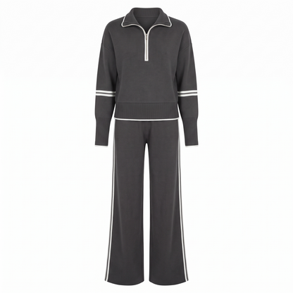 Sloane Half Zip Knit Wide Leg Set in Gray
