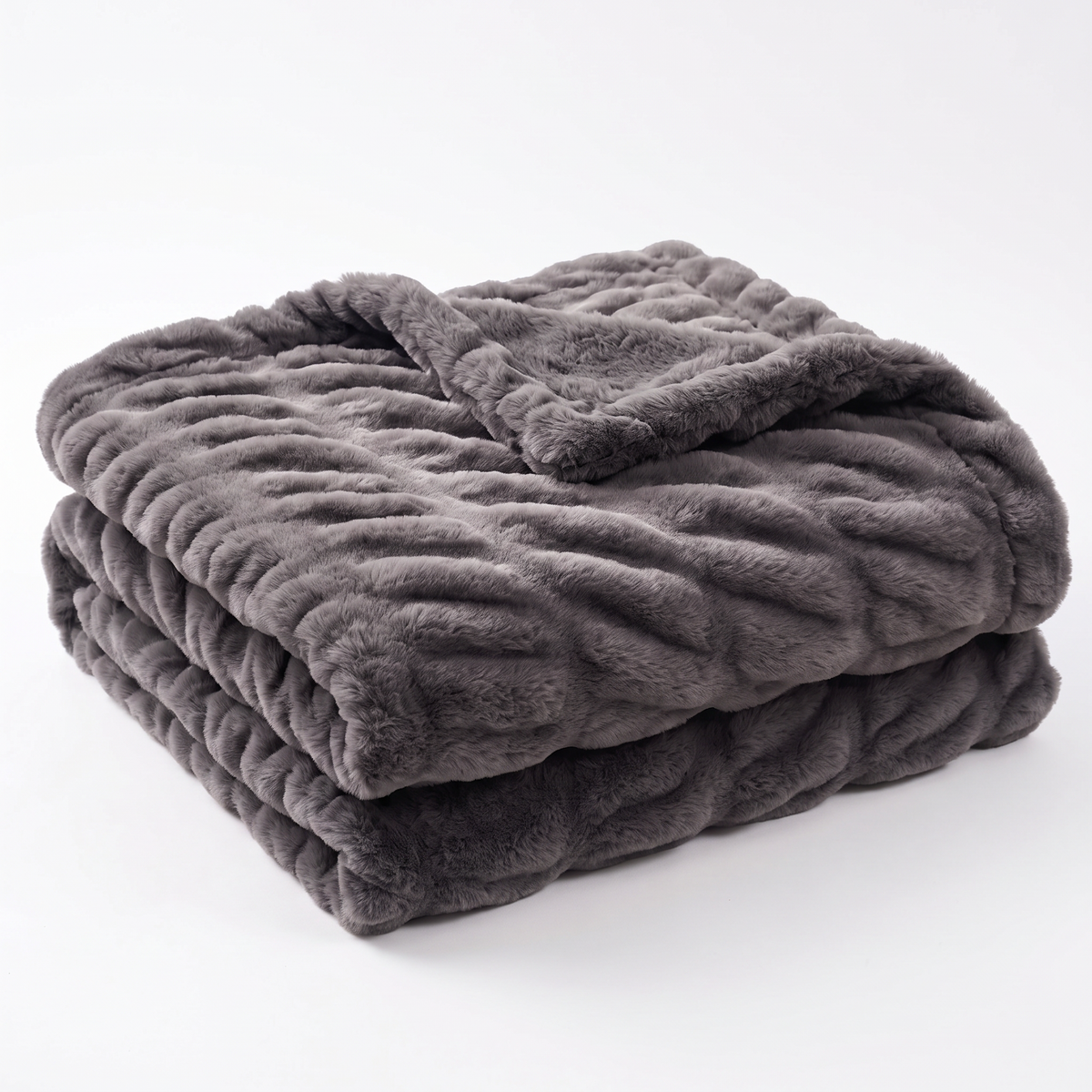 Nova Plush Faux Fur Throw in Gray Heavyweight Double-Sided