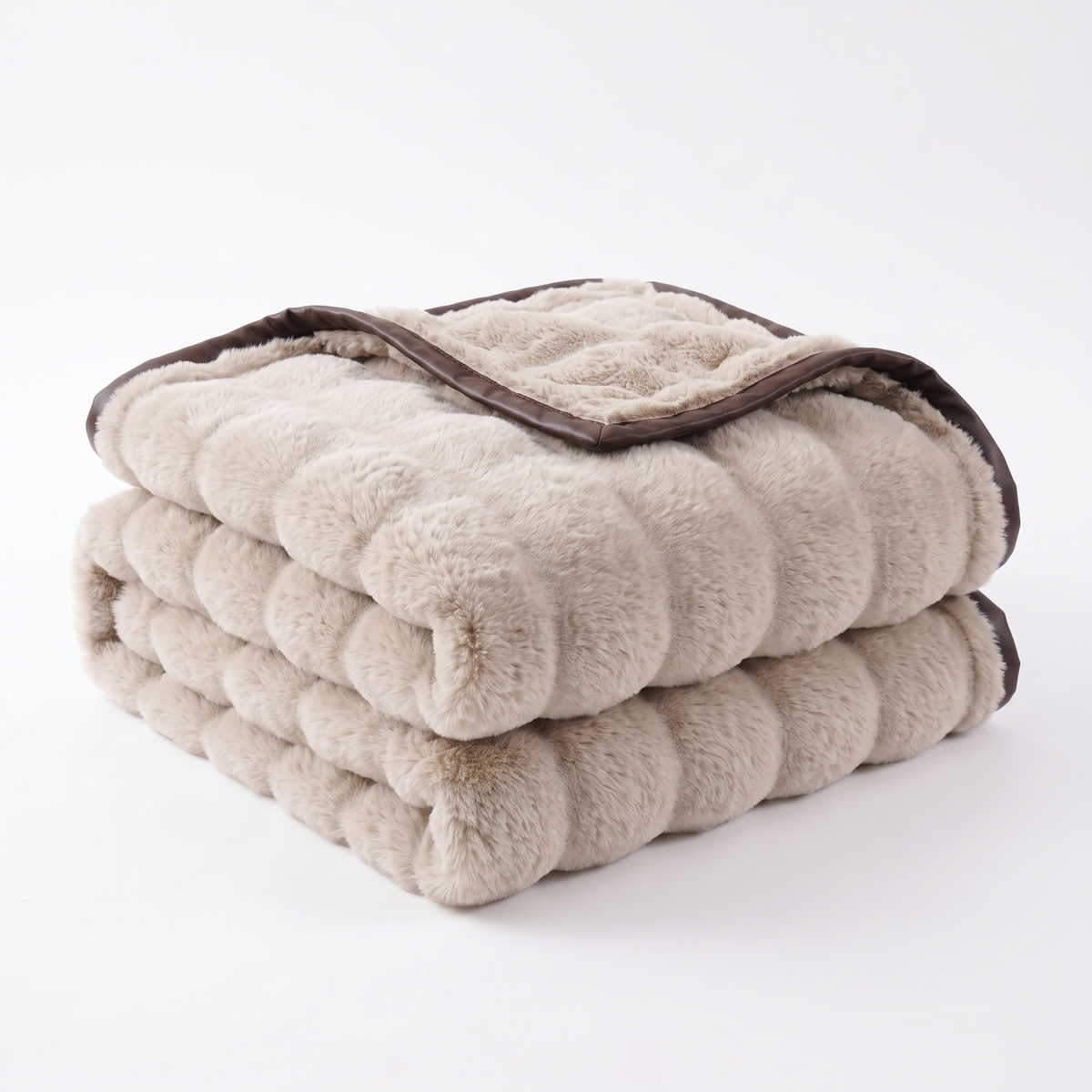 Nova Plush Faux Fur Throw in Khaki Heavyweight Double-Sided