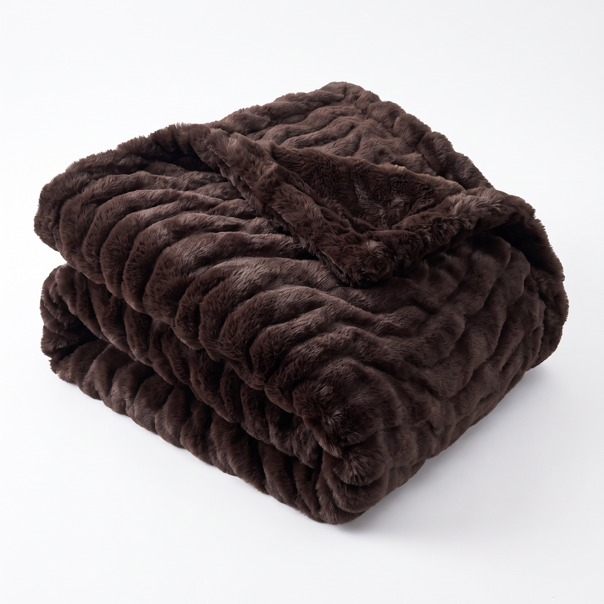 Nova Plush Faux Fur Throw in Dark Brown Heavyweight Double-Sided
