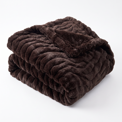 Nova Plush Faux Fur Throw in Dark Brown Heavyweight Double-Sided