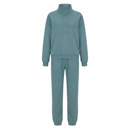 Harper Half Zip Lounge Set in Peacock Green