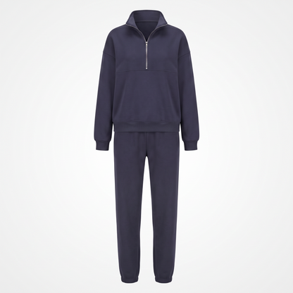 Harper Half Zip Lounge Set in Navy Blue