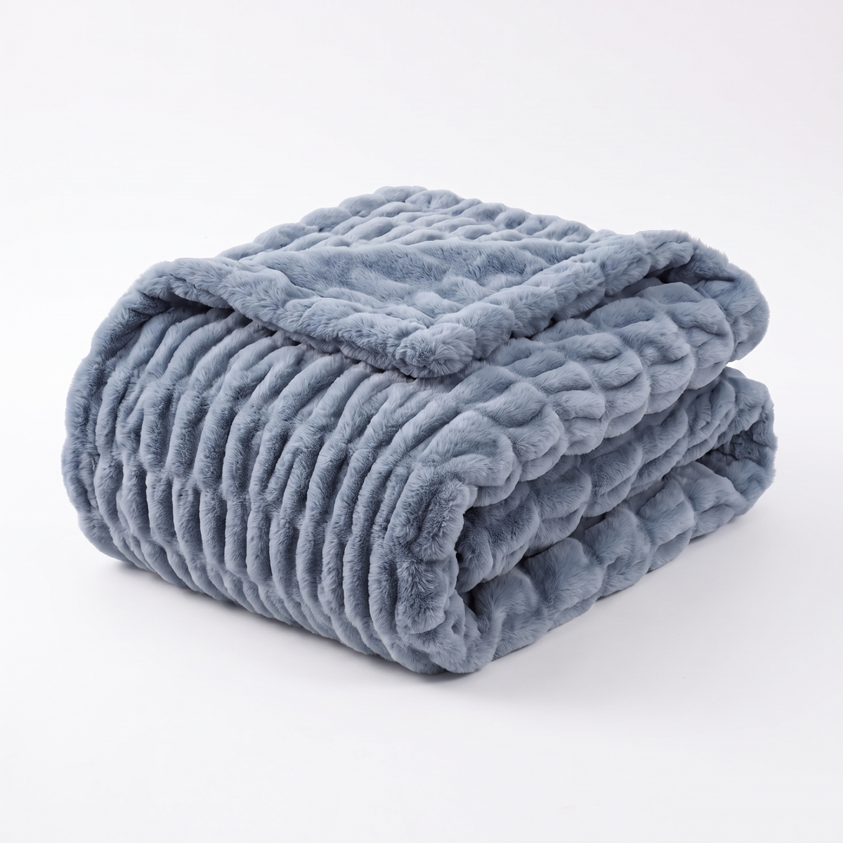 Nova Plush Faux Fur Throw in Blue Gray Heavyweight Double Sided