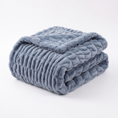 Nova Plush Faux Fur Throw in Blue Gray Heavyweight Double Sided