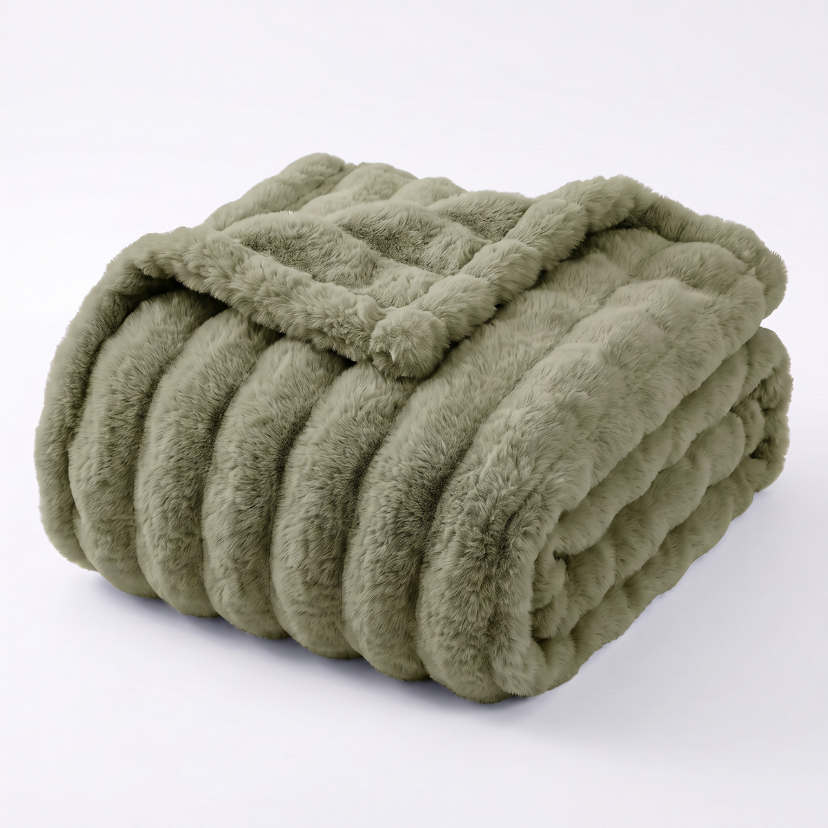 Nova Plush Faux Fur Throw in Olive Green