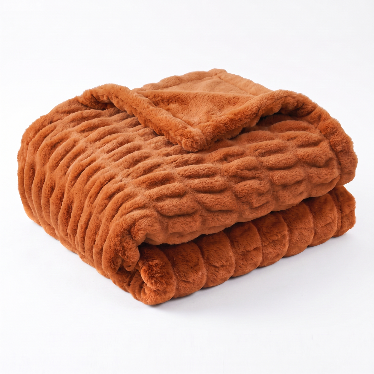 Nova Plush Faux Fur Throw in Orange Heavyweight Double-Sided