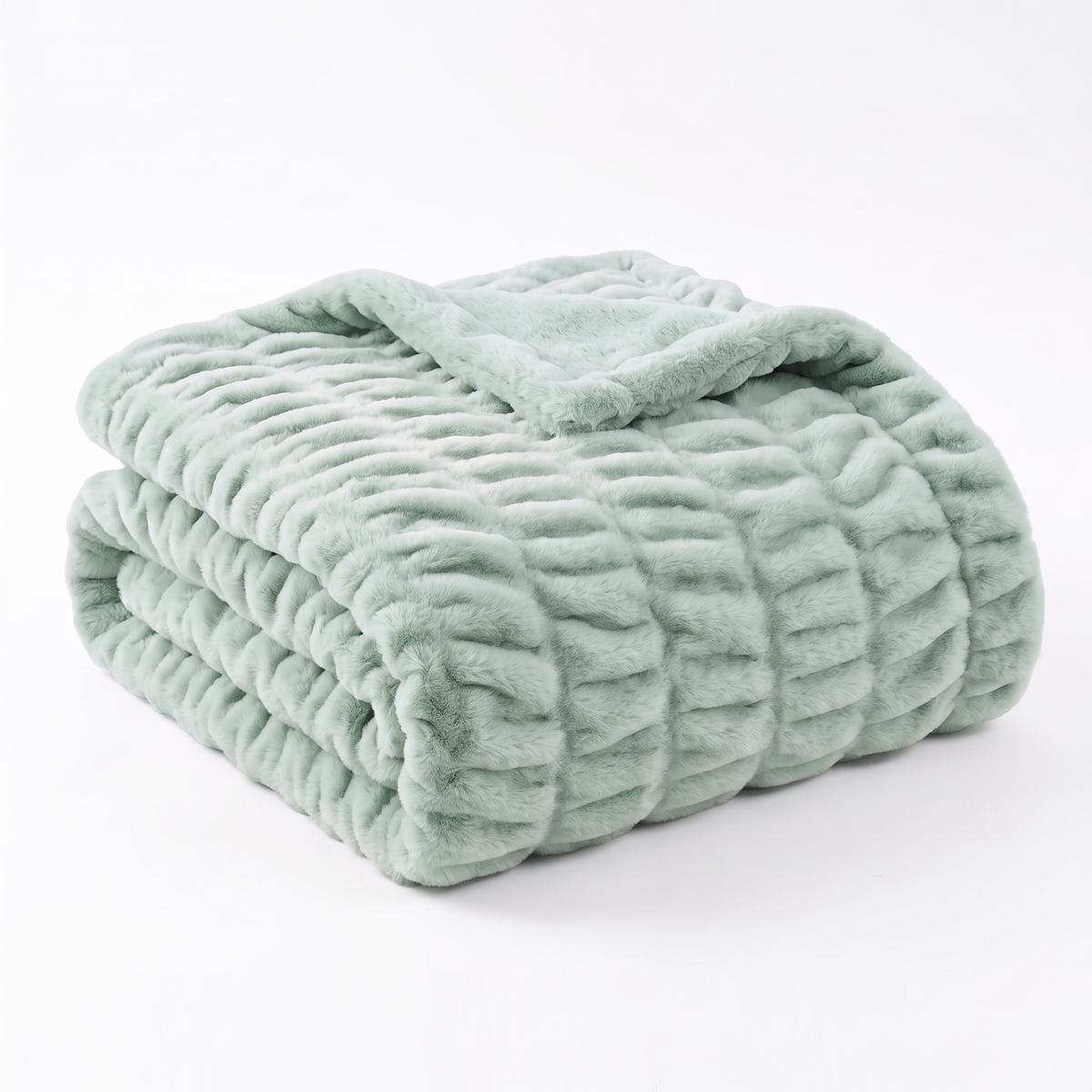 Nova Plush Faux Fur Throw in Mint Green Heavyweight Double Sided