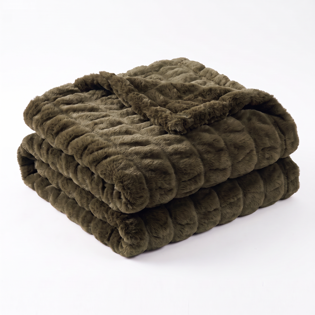 Nova Plush Faux Fur Throw in Military Green Heavyweight Double Sided