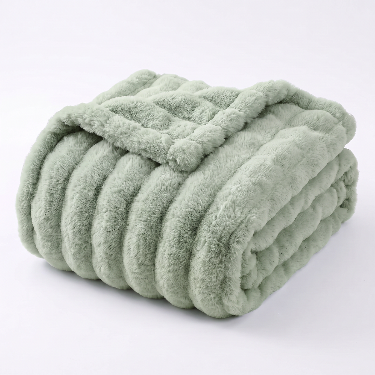 Nova Plush Faux Fur Throw in Sage Green