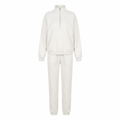 Harper Half Zip Lounge Set in White Ash