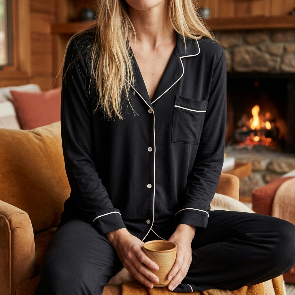 Willow Soft Modal Pajama Set in Black, cozy cabin