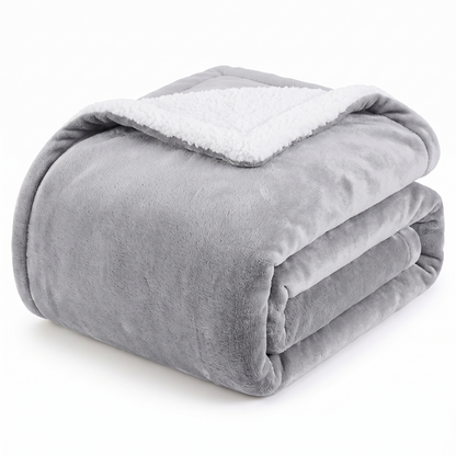 CloudNest Reversible Sherpa Fleece Blanket in Light Gray