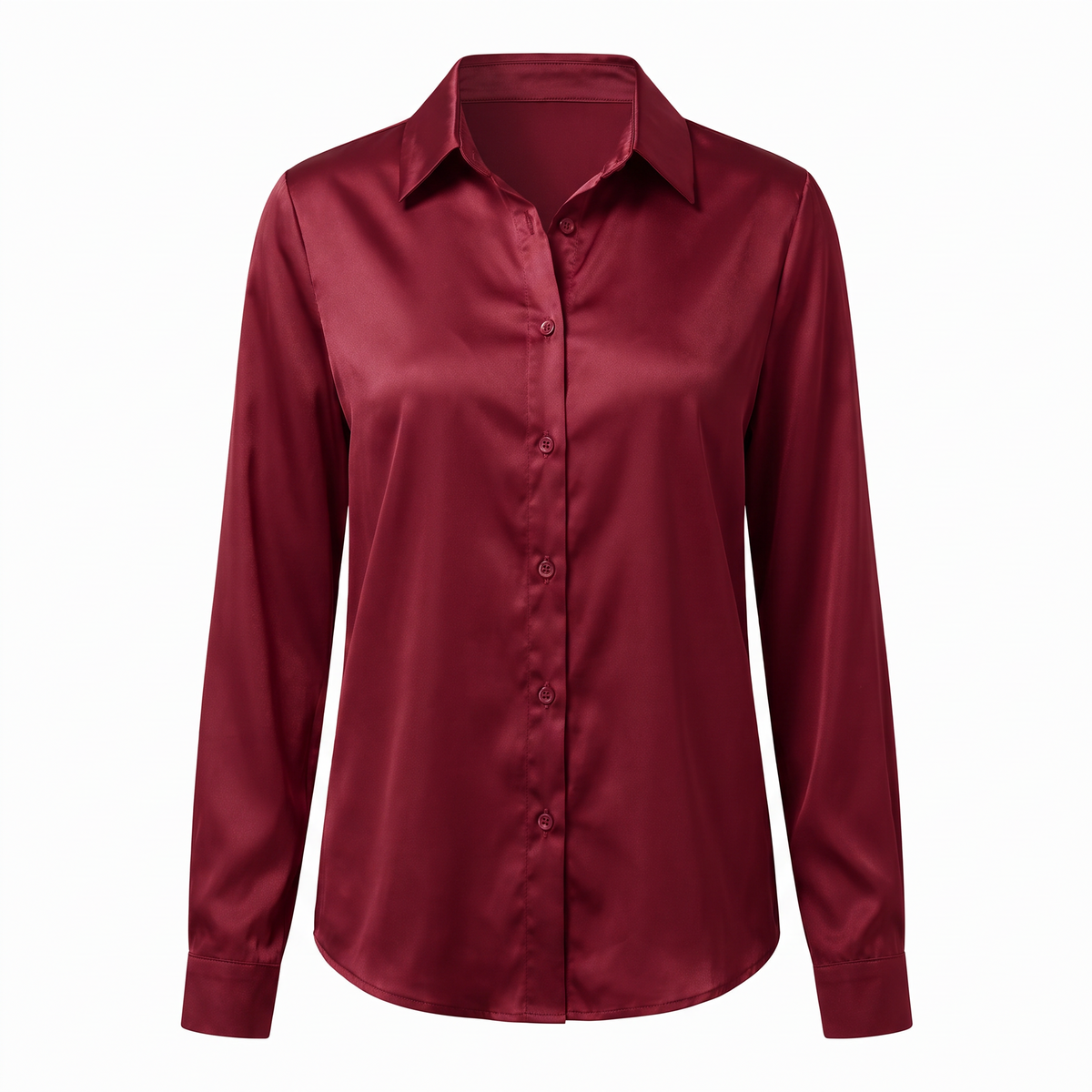 Rosalie Silky Satin Button Up Blouse in Burgundy