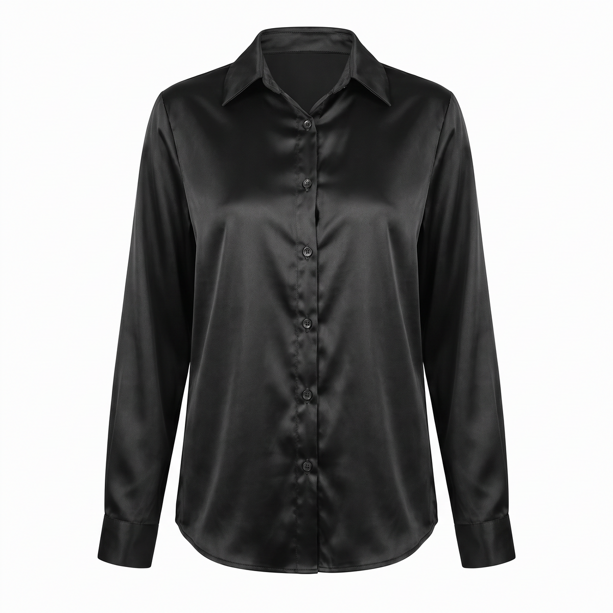 Rosalie Silky Satin Button Up Blouse in Black